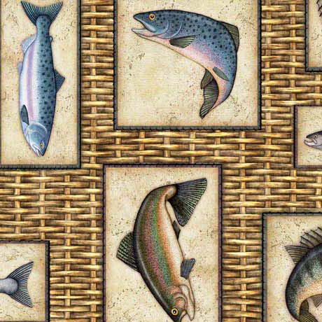 Fishing Tackle, for Timeless Treasures NATURE 6403. Fabric by the